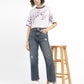 Women's Blue Ribcage Straight Ankle Fit Mid Rise Jeans - StyleShot View