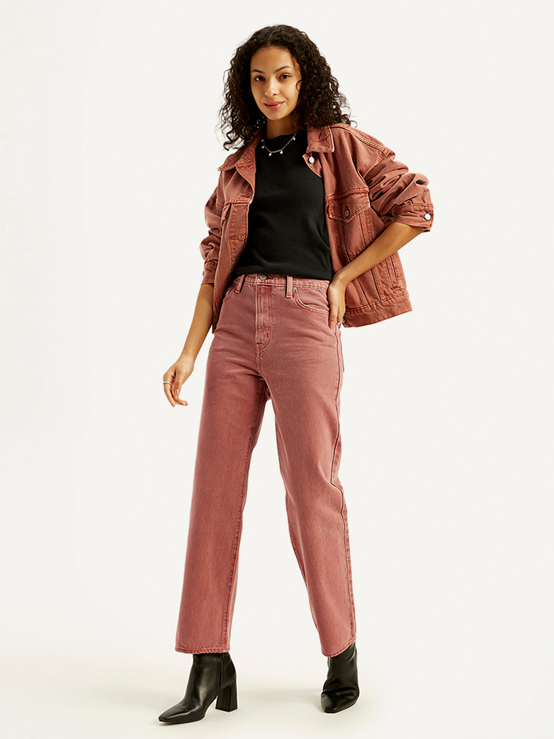 Women's Rust Ribcage Straight Ankle Fit High Rise Jeans - Styleshot View
