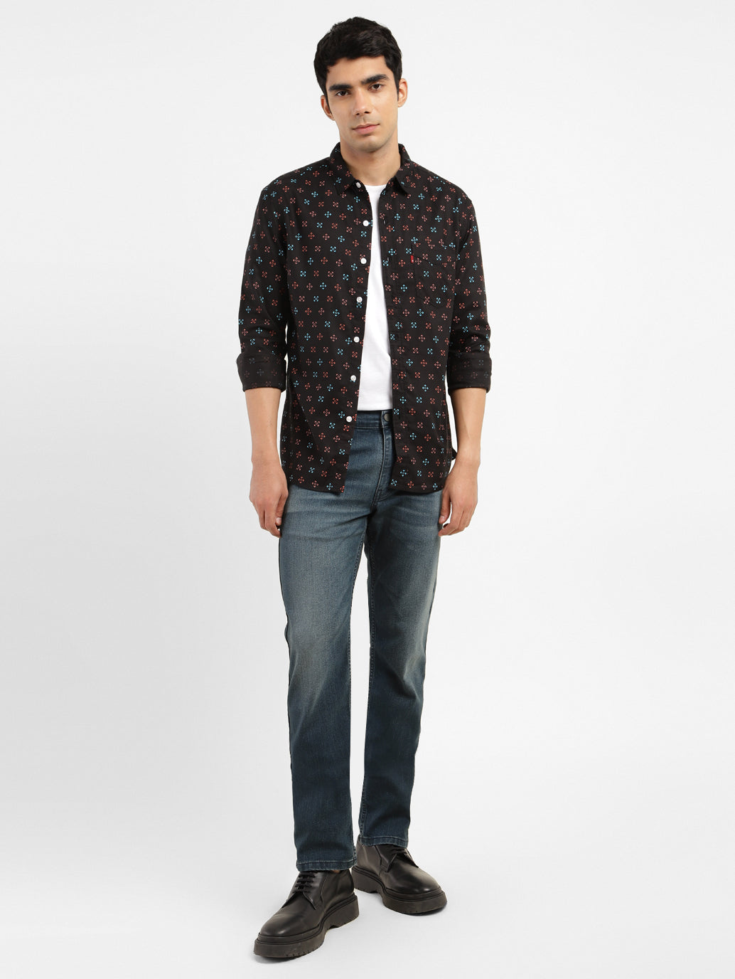 Men's Geometric Print Spread Collar Shirt - 7b594513-7f17-4686-ac16-5ab9af000a3c View