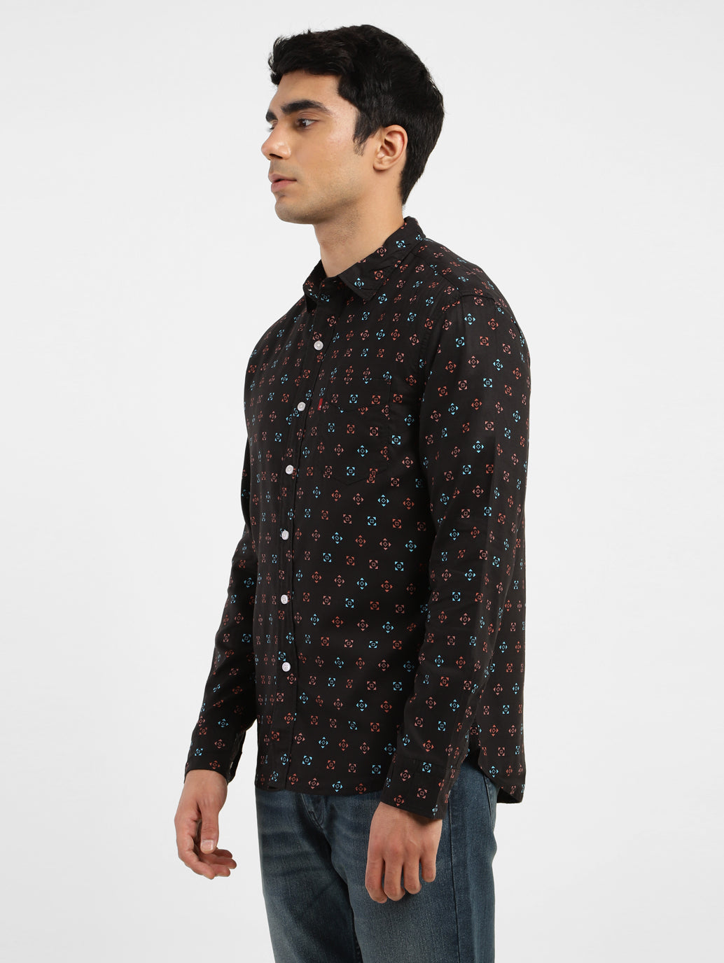 Men's Geometric Print Spread Collar Shirt - 4a147b2b-cabd-4c2c-9818-42b69f4ad3a5 View
