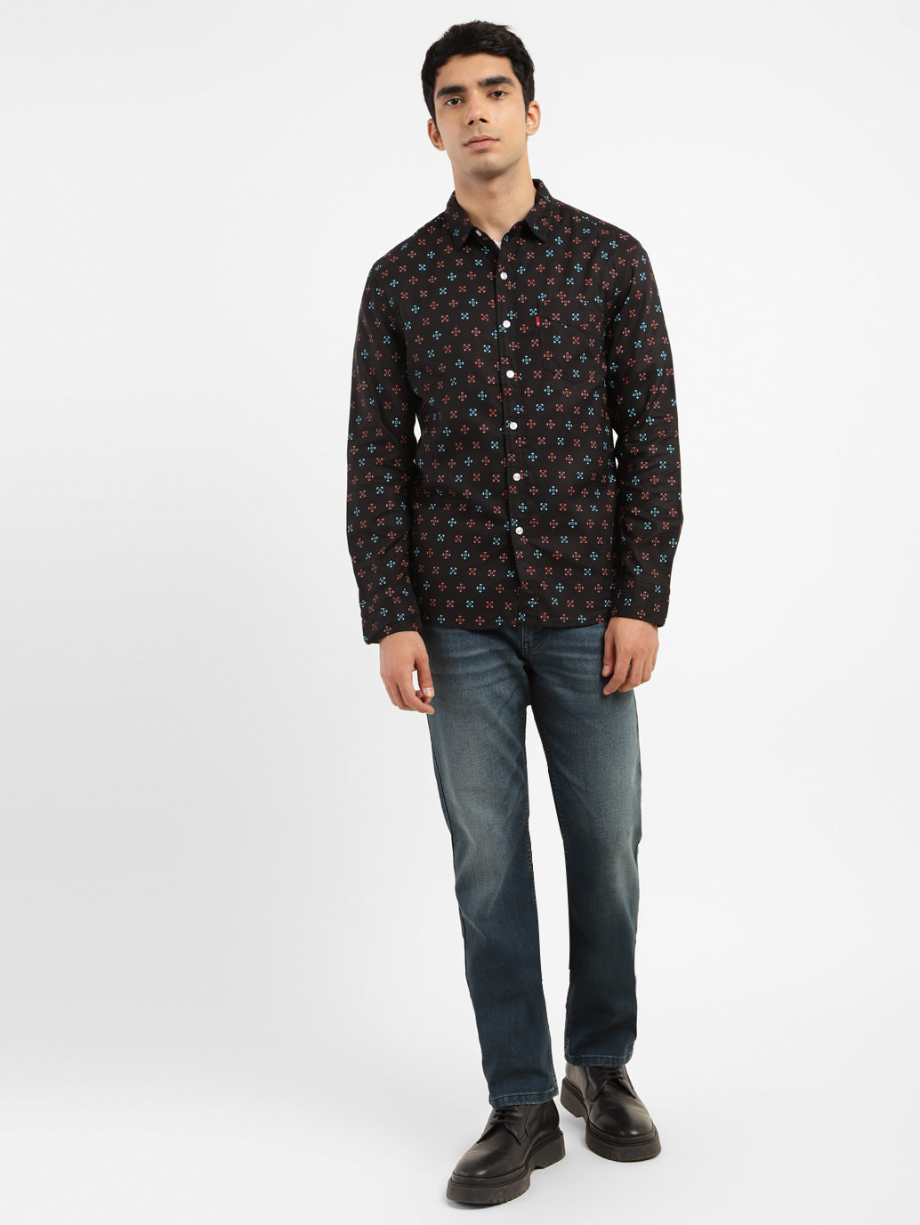 Men's Geometric Print Spread Collar Shirt - 28010506-ffae-47a5-9ea5-900f825bf5b4 View
