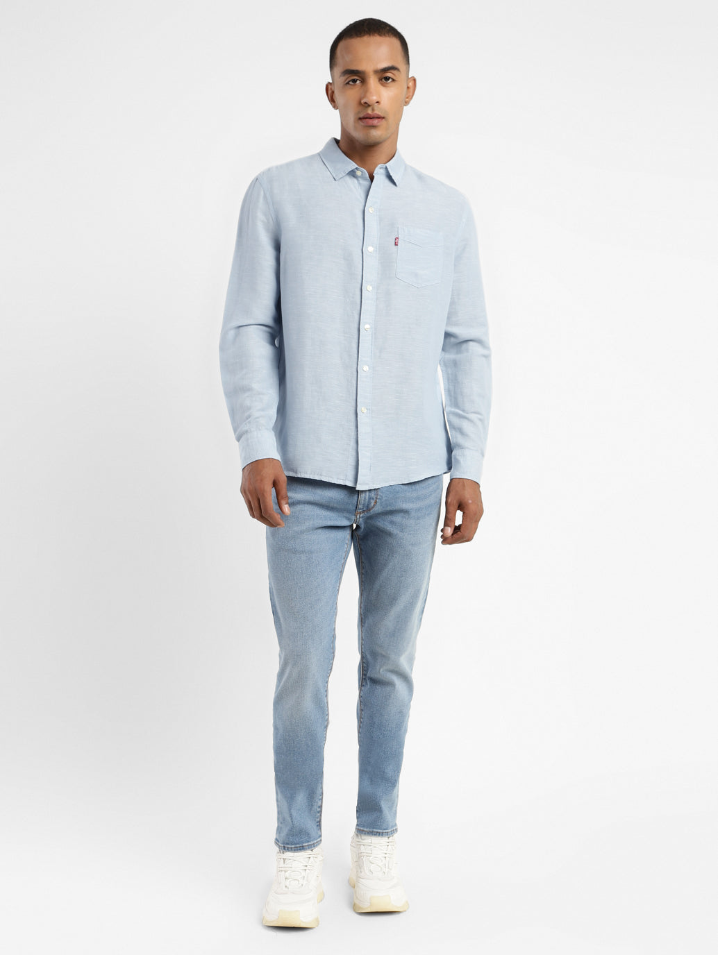 Men's Solid Spread Collar Linen Shirt - 7b47ea71-35ec-4761-a9cc-b45b0da9729a View
