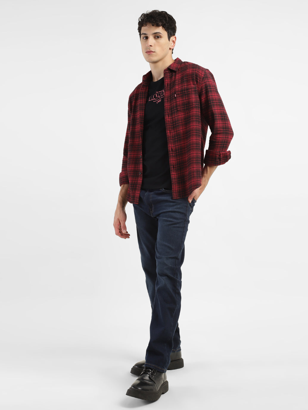 Men's Checkered Spread Collar Shirt - 6bf4f497-dab9-4eb8-af26-a87208f3422e View
