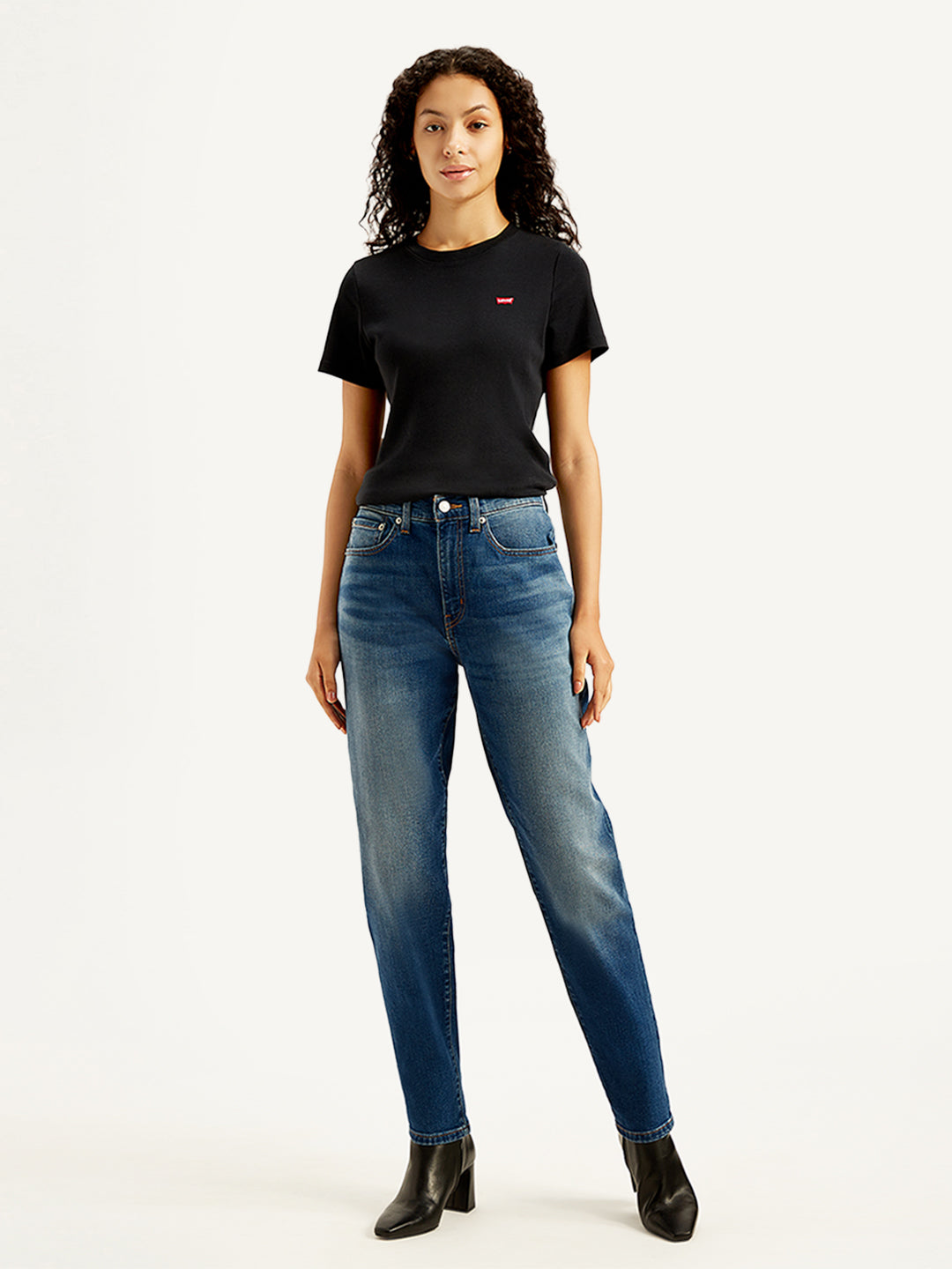 Women's Blue Loose Fit High Rise Boyfriend Jeans