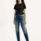 Women's Blue Loose Fit High Rise Boyfriend Jeans - Front View