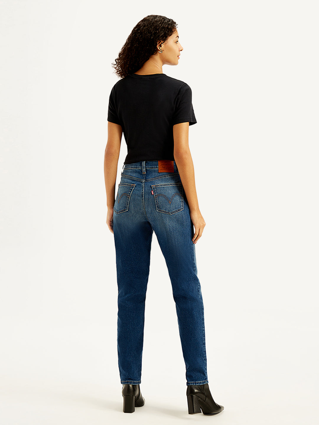 Women's Blue Loose Fit High Rise Boyfriend Jeans - Back View