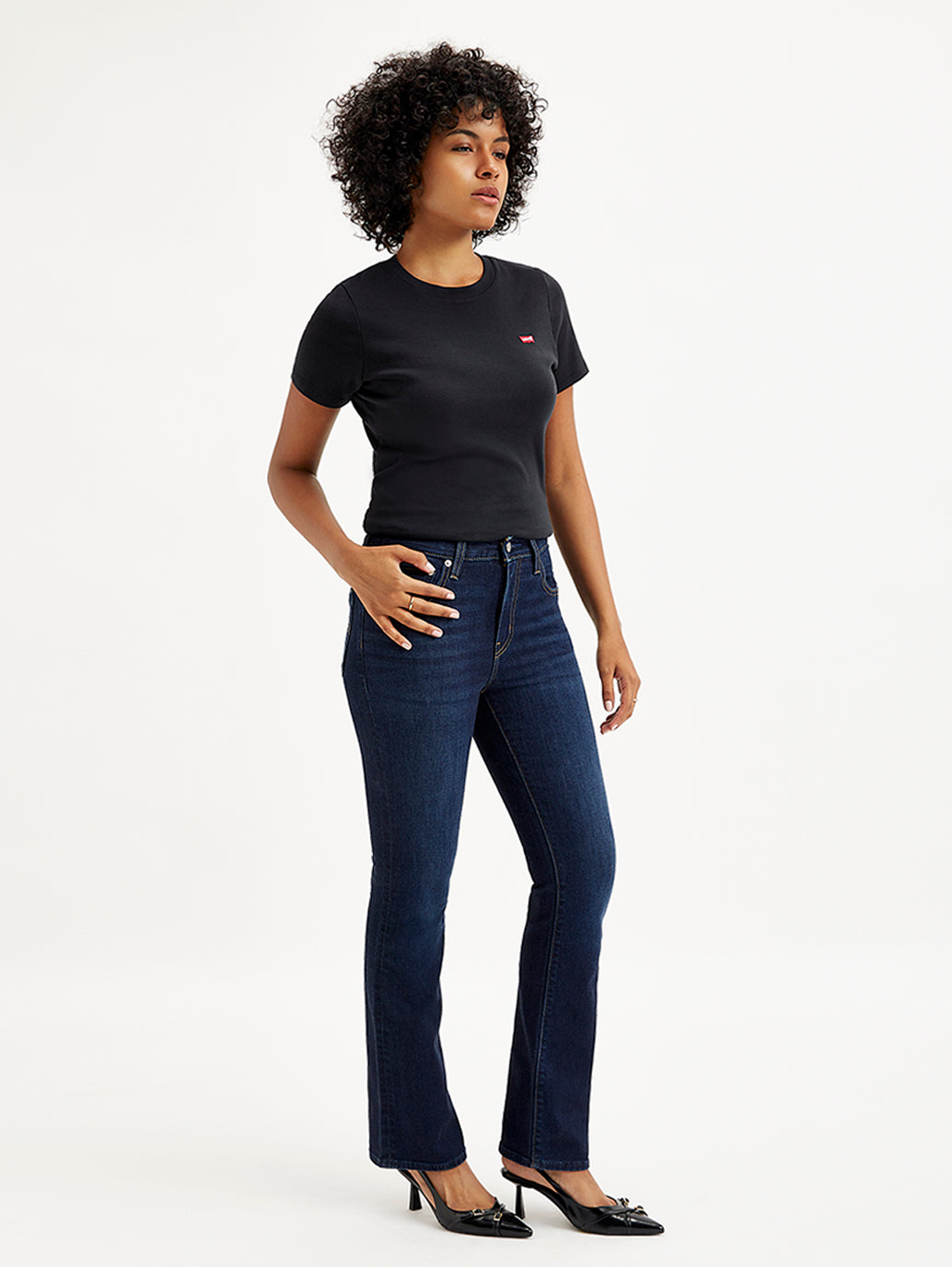 Women's 725 Navy Blue Flared Fit High Rise Jeans - Side View