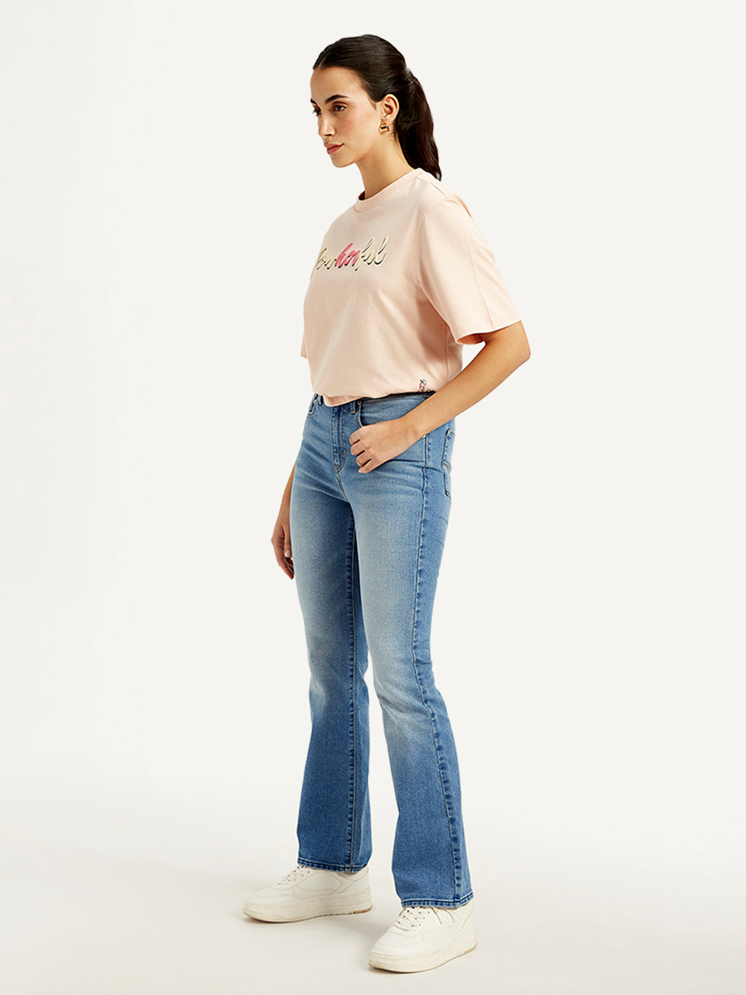 Women's 725 Blue Flared Fit High Rise Jeans - Side View