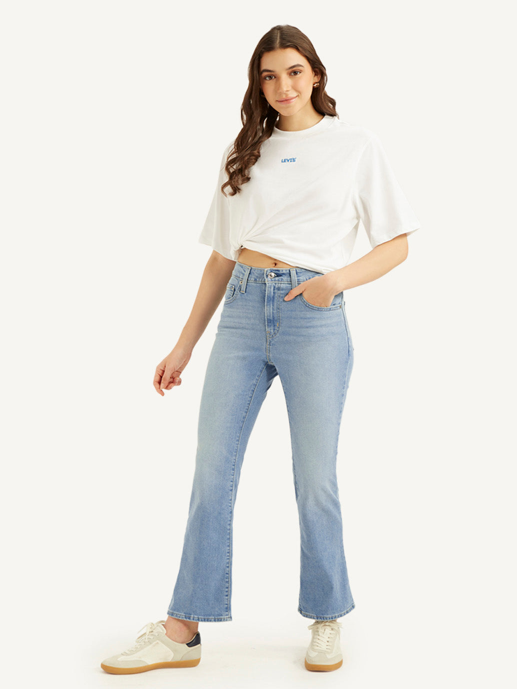 Women's 725 Blue Flared Fit High Rise Jeans - Styleshot View