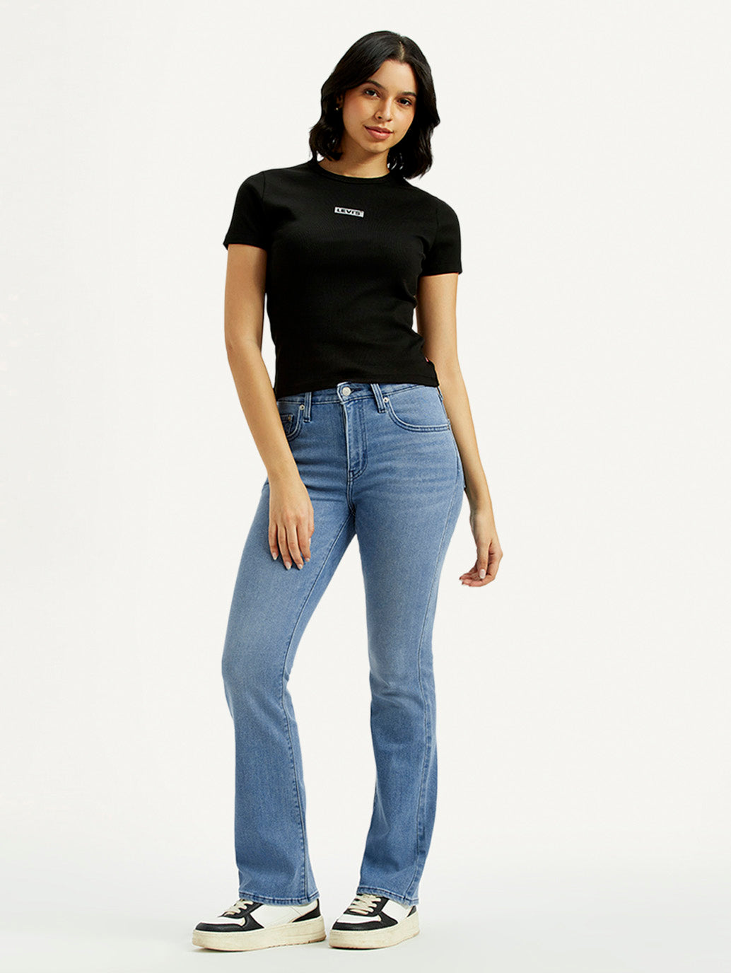 Women's 725 Med Indigo Flared Fit High Rise Jeans - Styleshot View