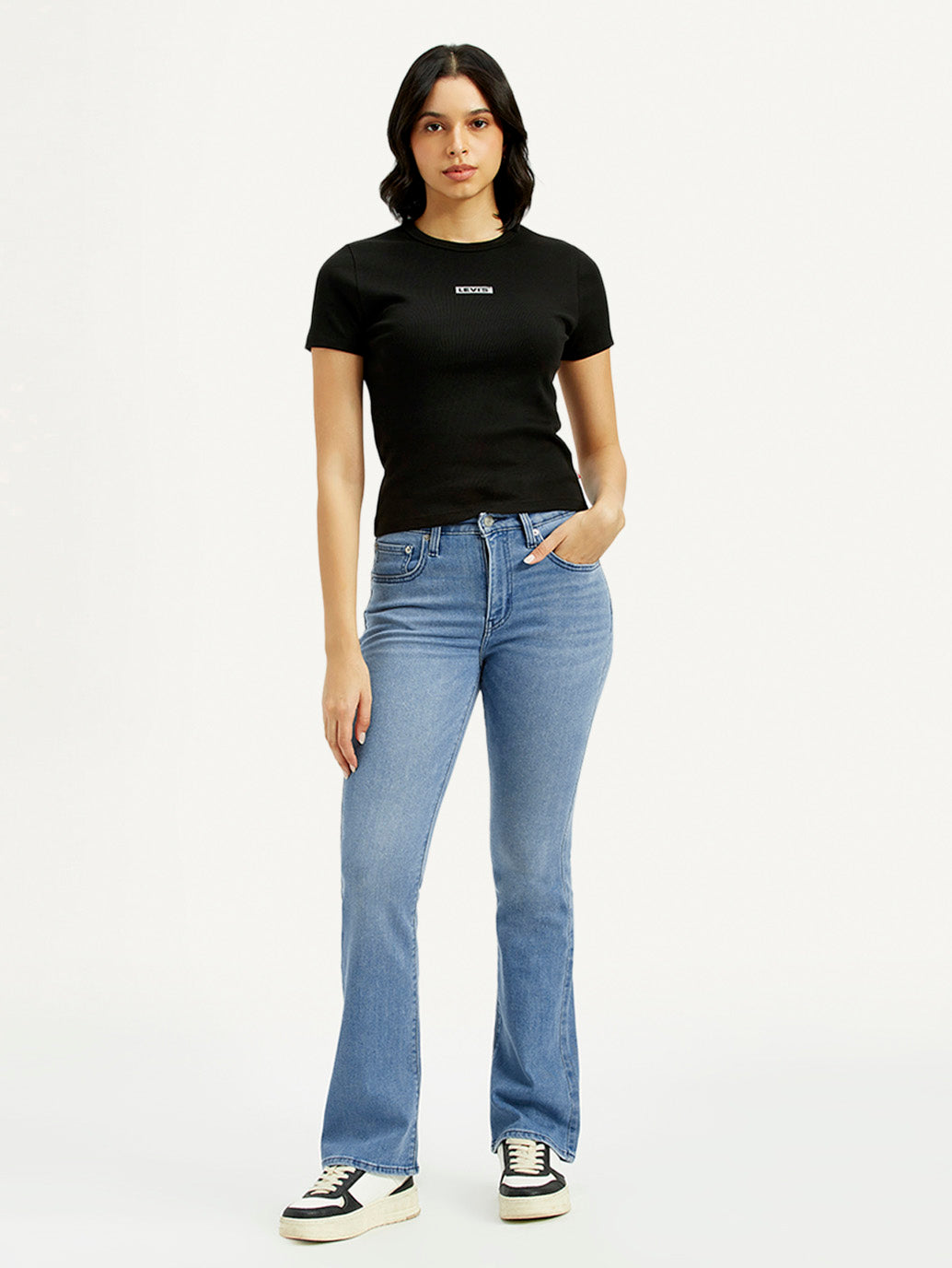 Women's 725 Med Indigo Flared Fit High Rise Jeans - Front View