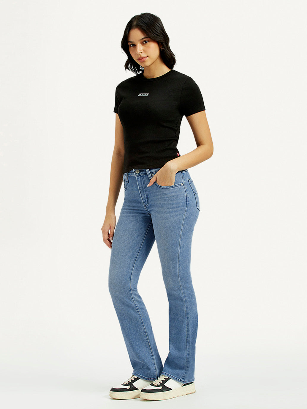 Women's 725 Med Indigo Flared Fit High Rise Jeans - Side View
