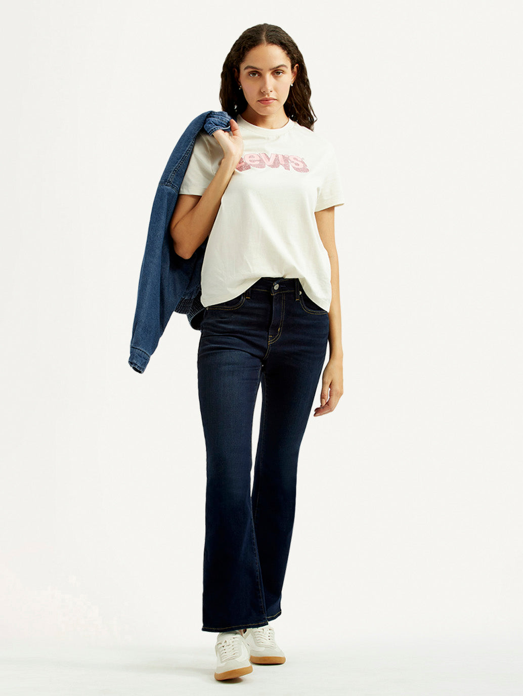 Women's 725 Navy Flared Fit High Rise Jeans - Styleshot View