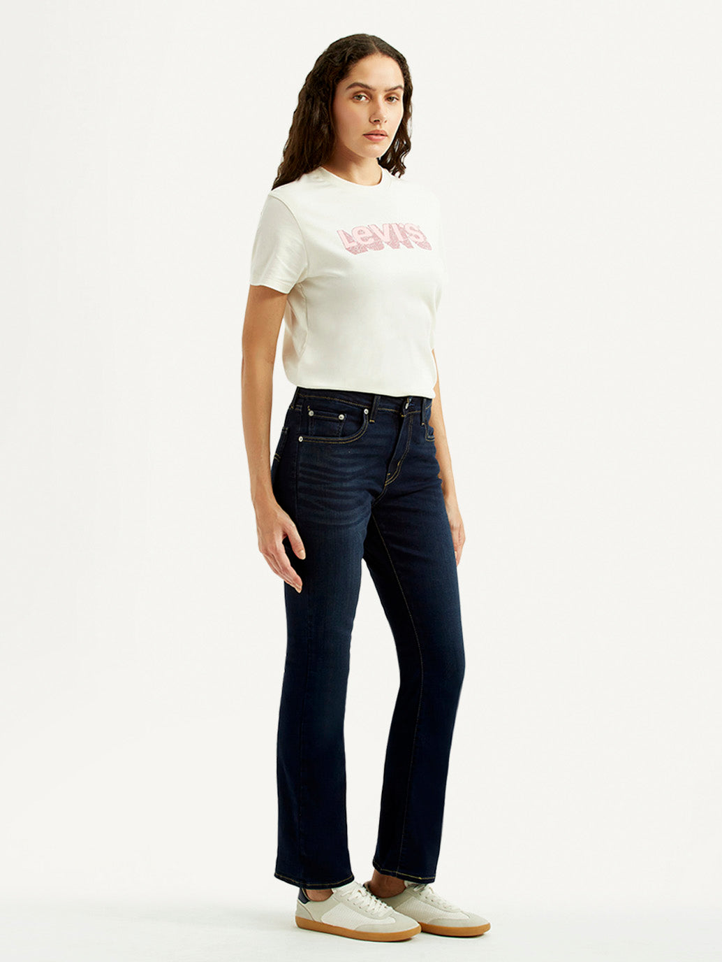 Women's 725 Navy Flared Fit High Rise Jeans - Side View
