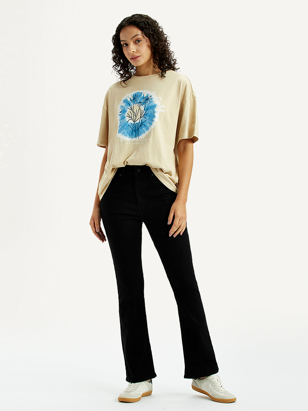 Women's 725 Black Flared Fit High Rise Jeans - Styleshot View