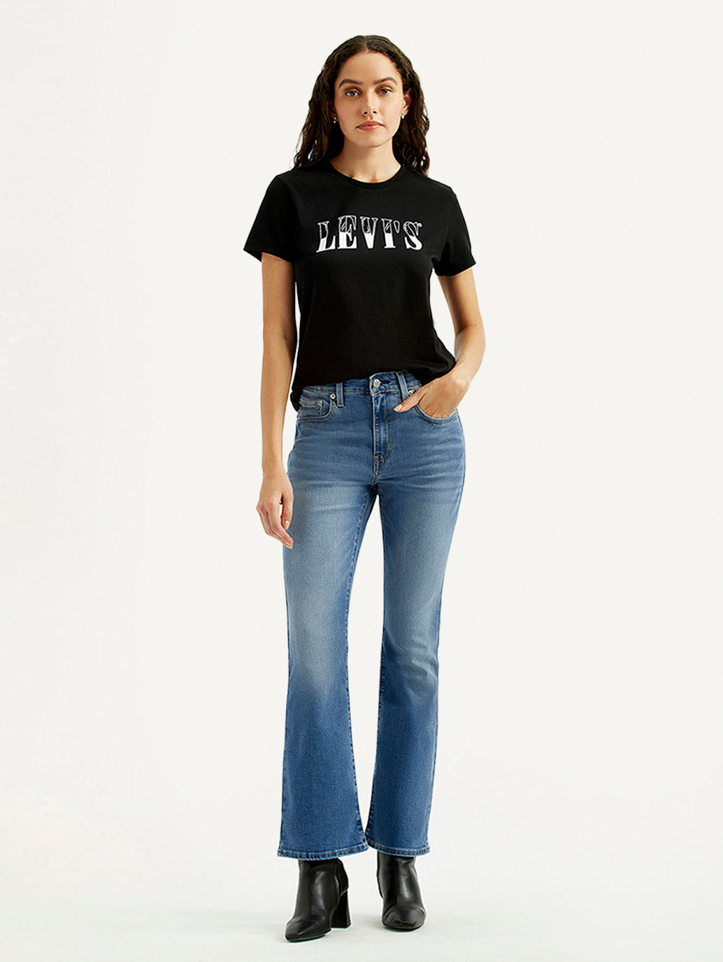 Women's 725 Blue Slim Bootcut Fit High Rise Jeans - Styleshot View