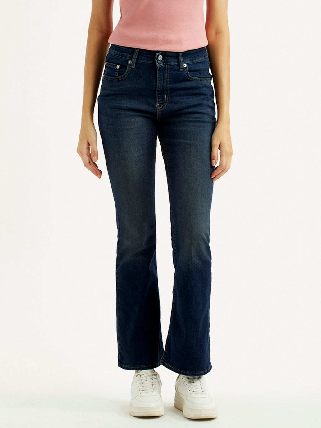 Women's 725 Dark Blue Slim Bootcut Fit High Rise Jeans - Front View