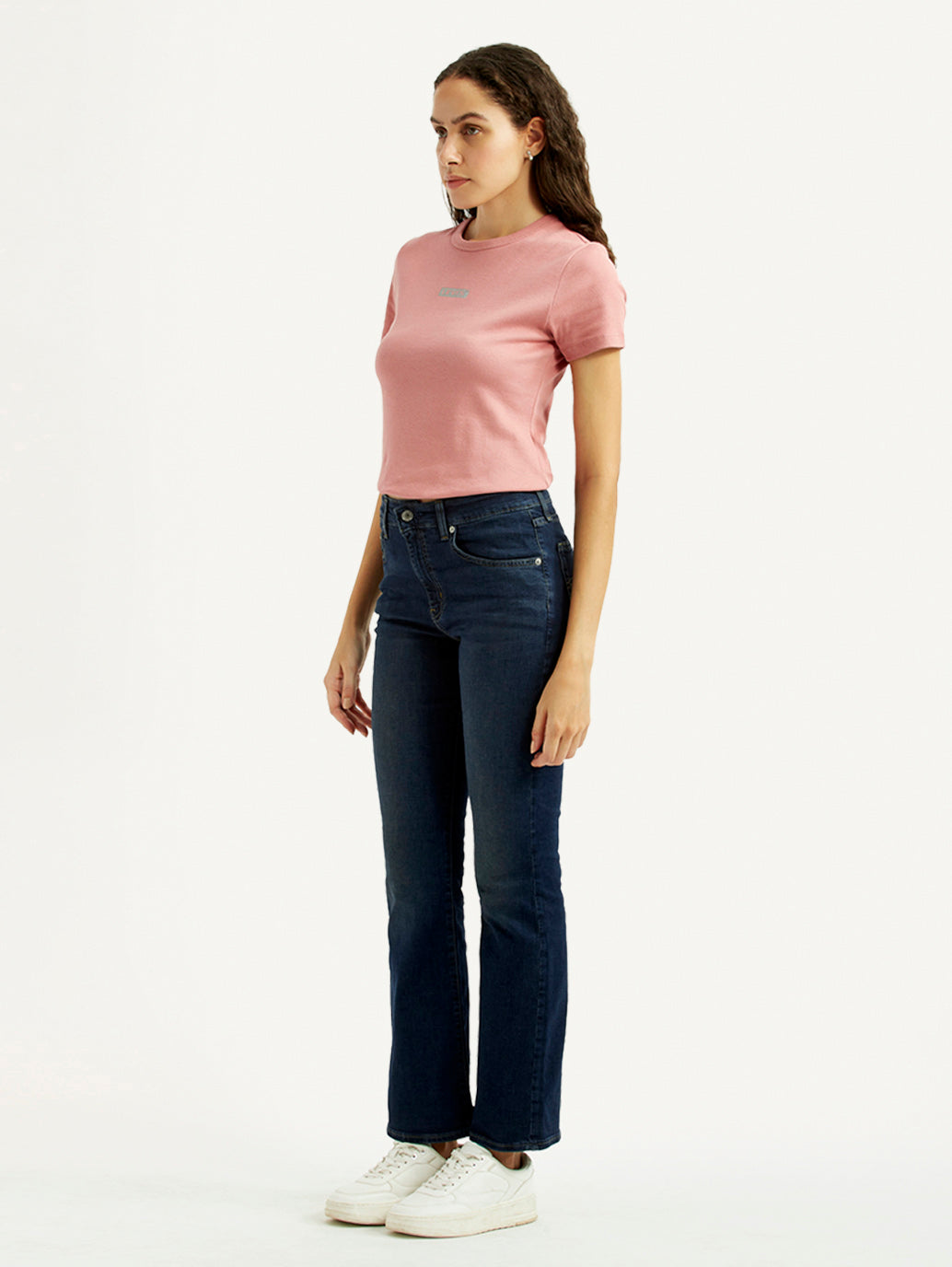 Women's 725 Dark Blue Slim Bootcut Fit High Rise Jeans - Side View