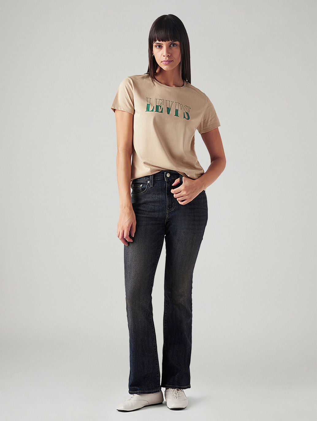 Women's 725 Dark Blue Bootcut Fit High Rise Jeans - Styleshot View