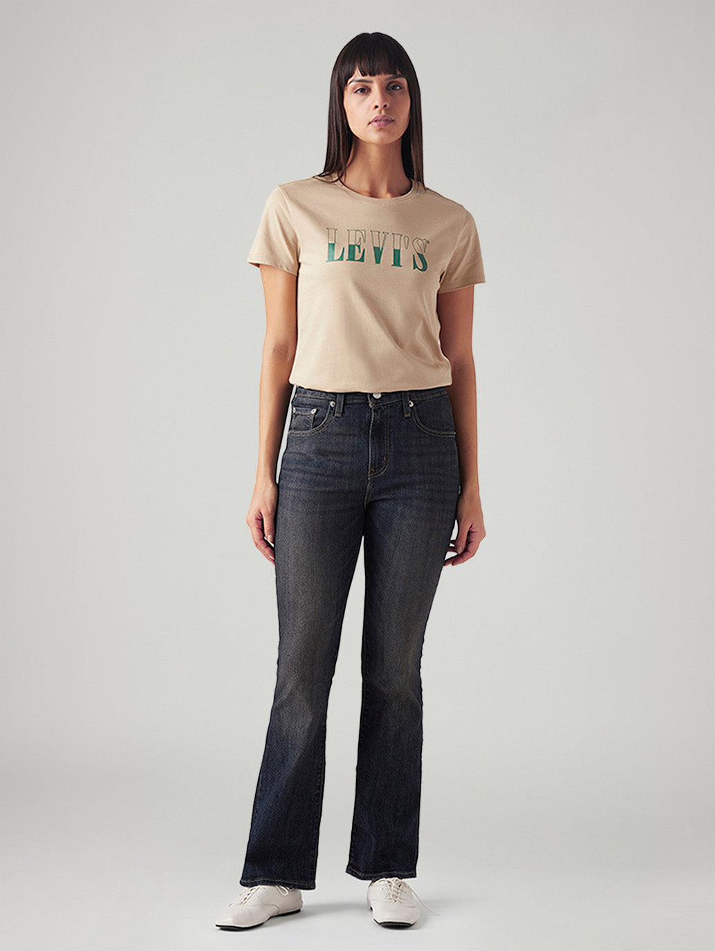 Women's 725 Dark Blue Bootcut Fit High Rise Jeans - Front View