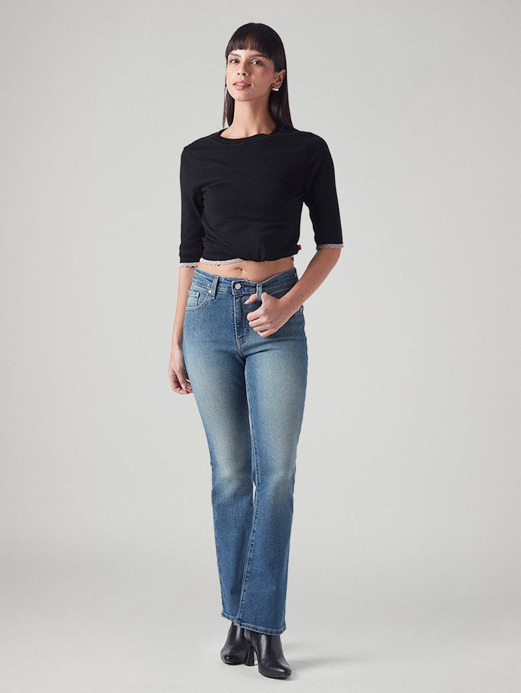 Women's 725 Blue Bootcut Fit High Rise Jeans - Styleshot View