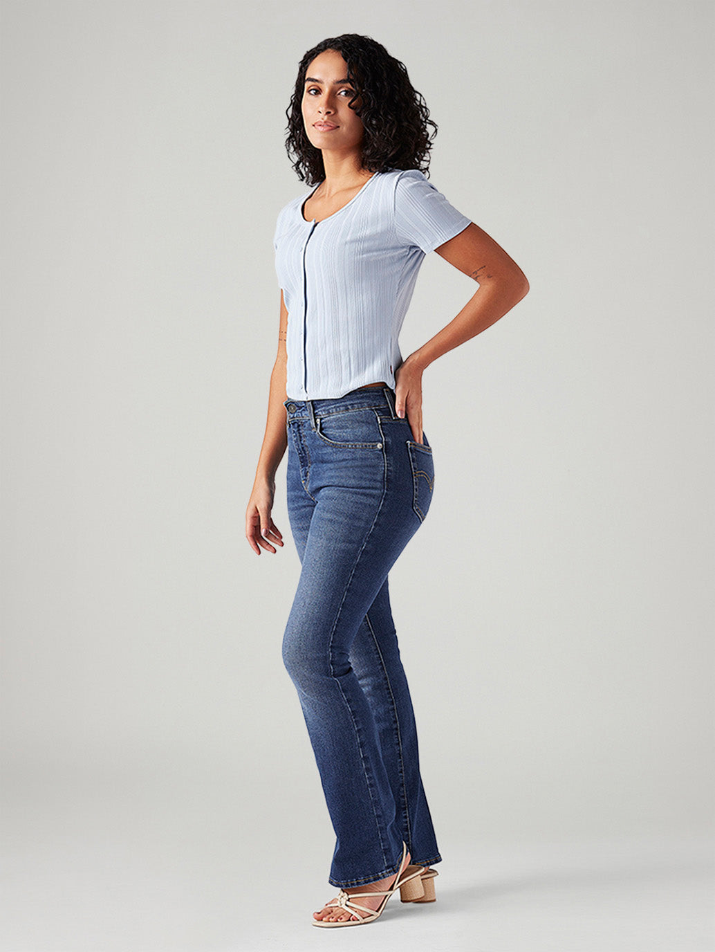 Women's 725 Blue Bootcut Fit High Rise Jeans - Side View
