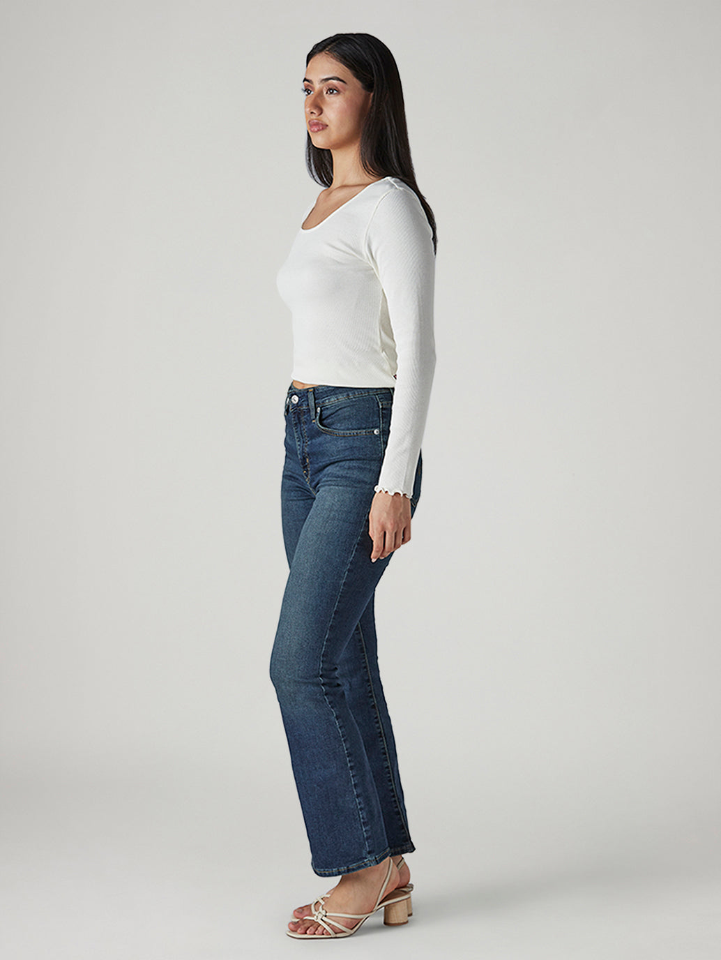 Women's 725 Dark Blue Bootcut Fit Mid Rise Jeans - Side View