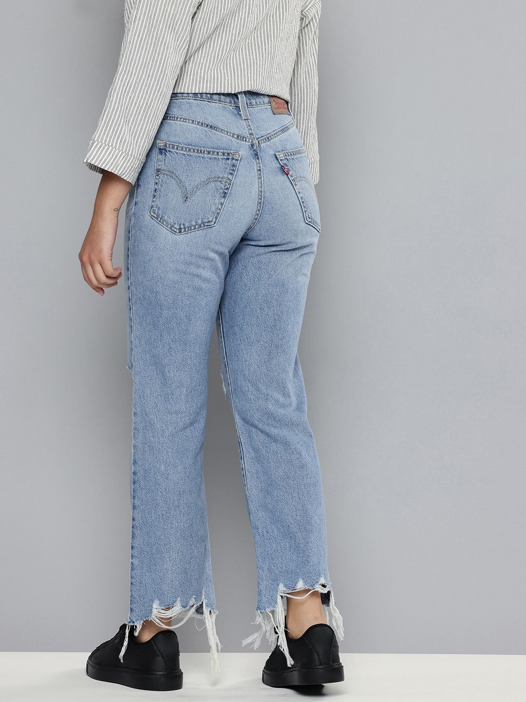 Women's Blue Ribcage Cropped Bootcut Fit High Rise Jeans - 22af2bd2933762fb28275e4be3e1446a View