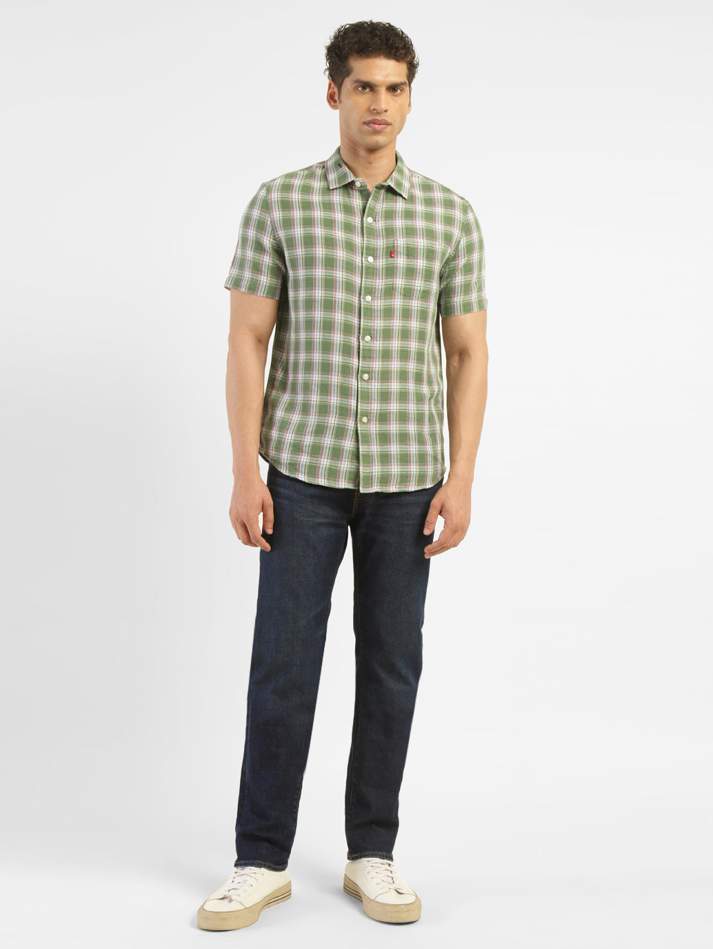 Men's 513 Blue Slim Straight Fit Mid Rise Jeans - ModelFront View