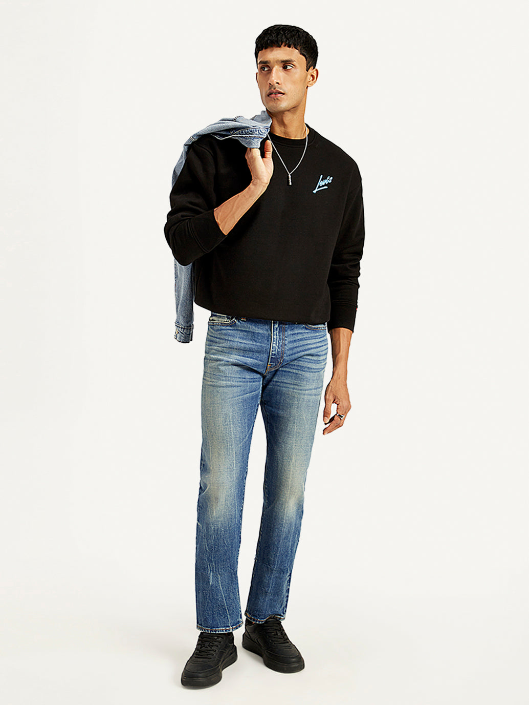 Men's 513 Blue Slim Straight Fit Mid Rise Jeans - Styleshot View