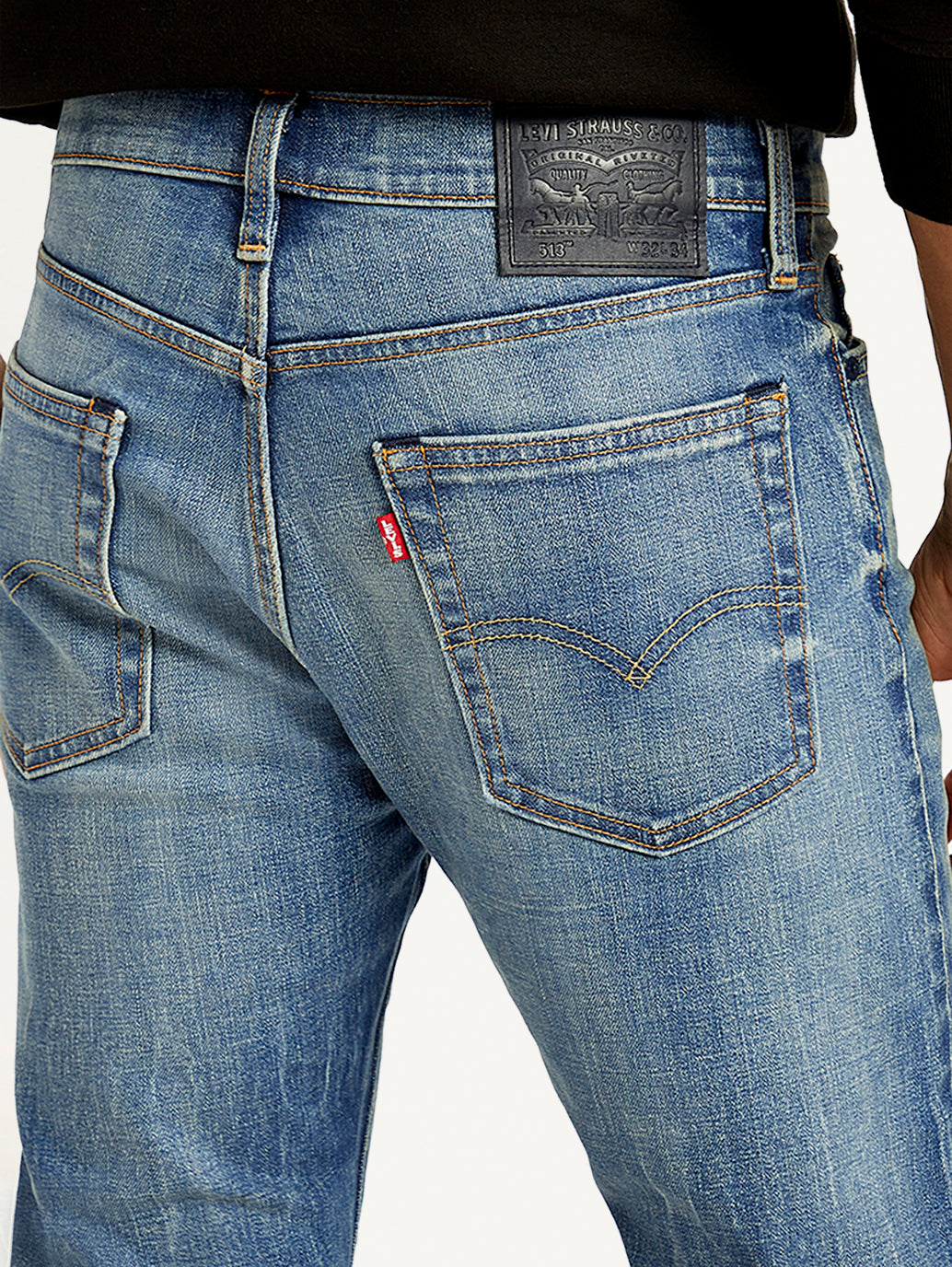 Men's 513 Blue Slim Straight Fit Mid Rise Jeans - Detail View