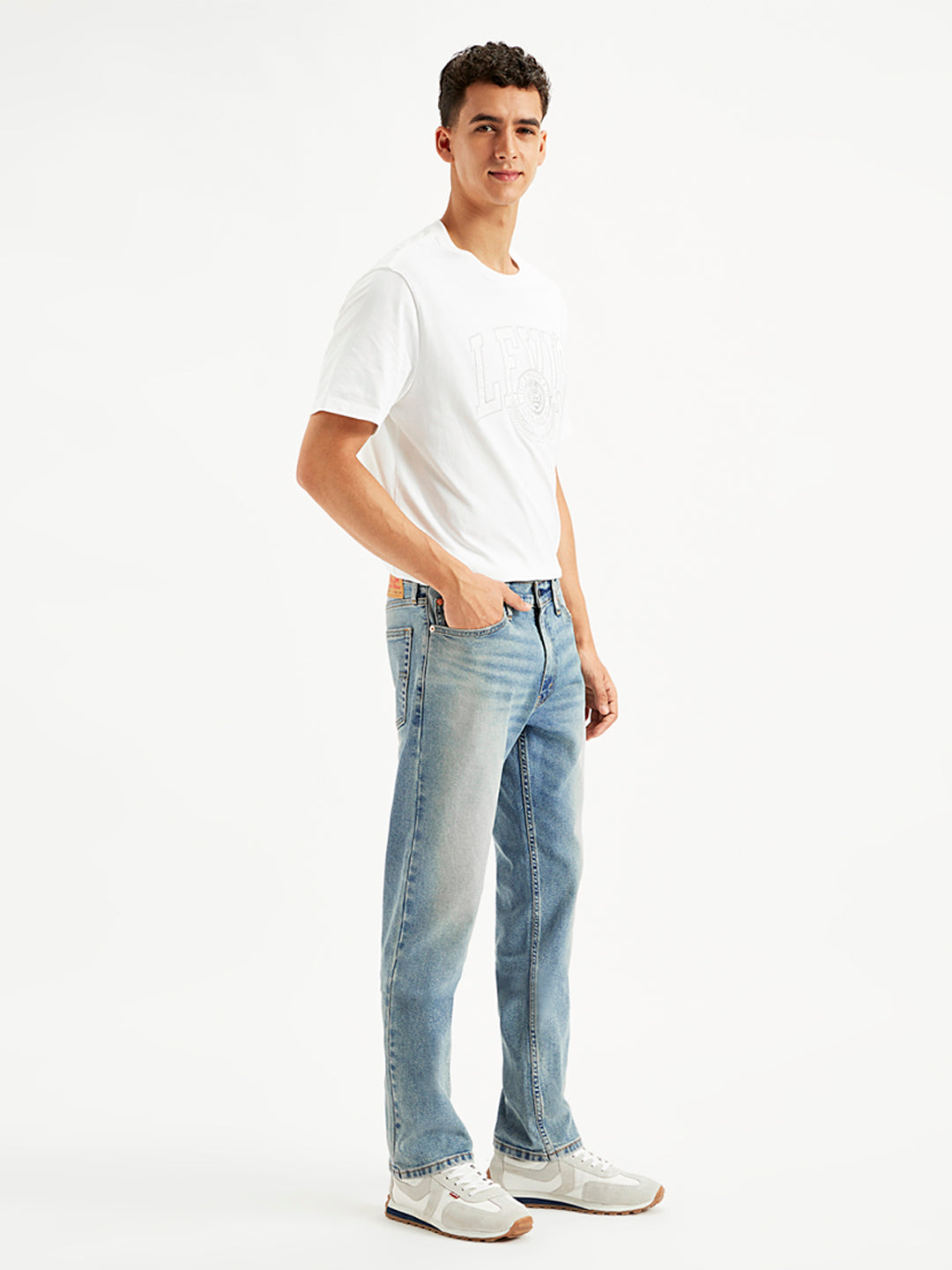 Men's 513 Light Blue Slim Straight Fit Mid Rise Jeans - Side View
