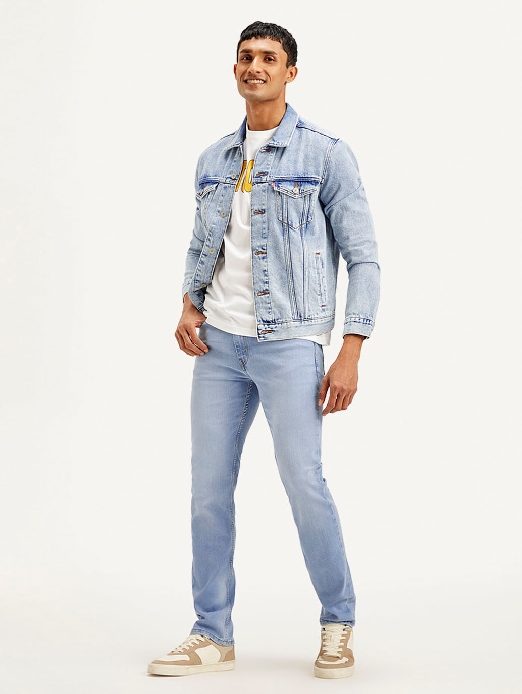 Men's 513 Light Blue Slim Straight Fit Mid Rise Jeans - Styleshot View