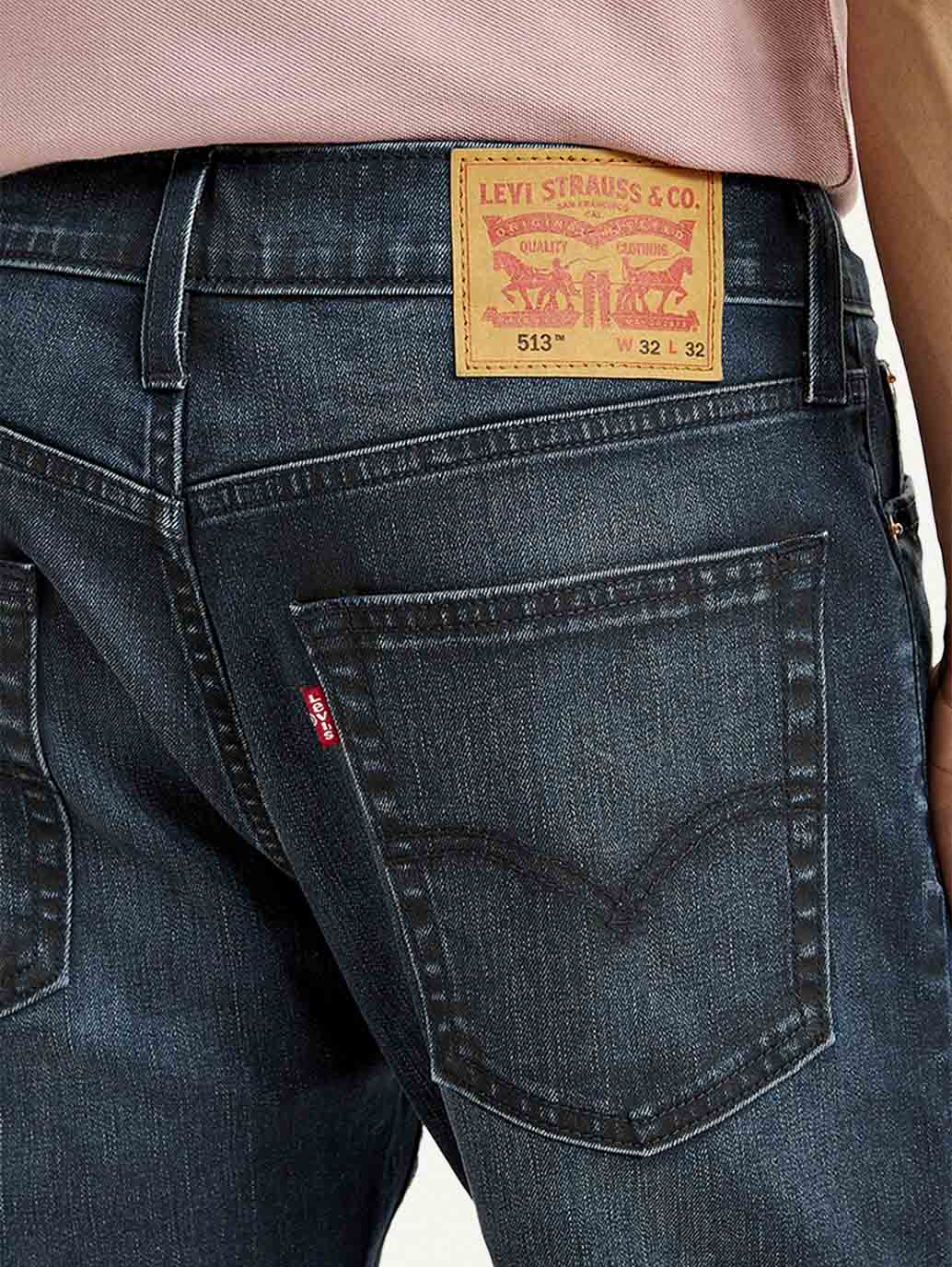 Men's 513 Dark Blue Slim Straight Fit Mid Rise Jeans - Detail View
