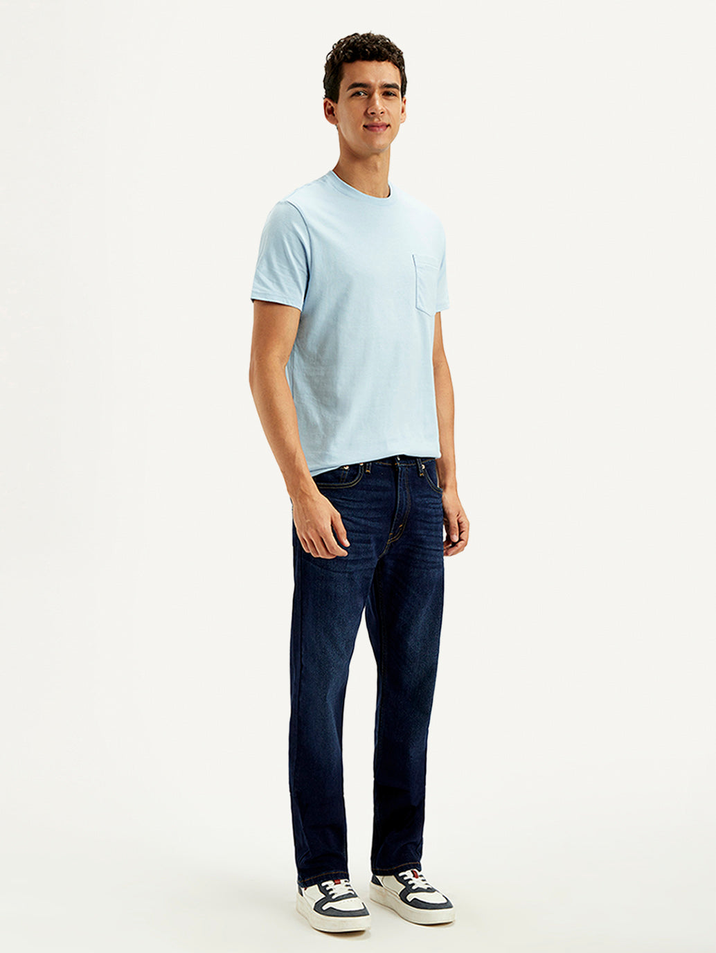Men's 513 Dark Blue Slim Straight Fit Mid Rise Jeans - Side View