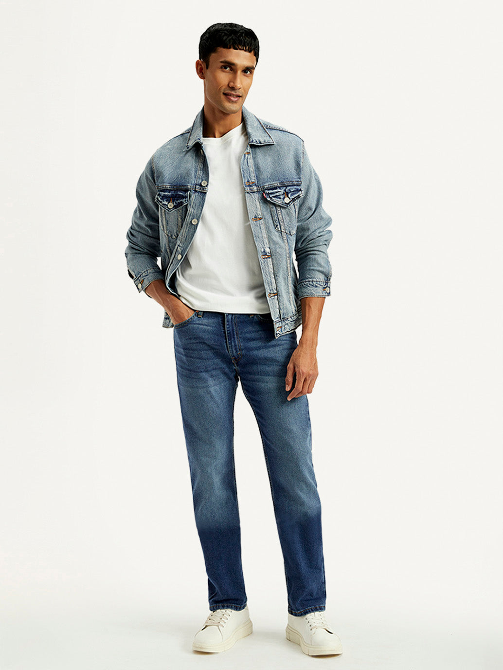 Men's 513 Blue Slim Straight Fit Mid Rise Jeans - Styleshot View