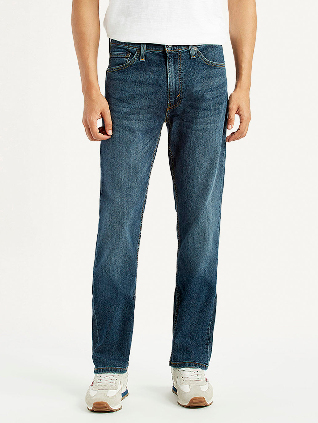Men's 513 Dark Blue Slim Straight Fit Mid Rise Jeans - Front View
