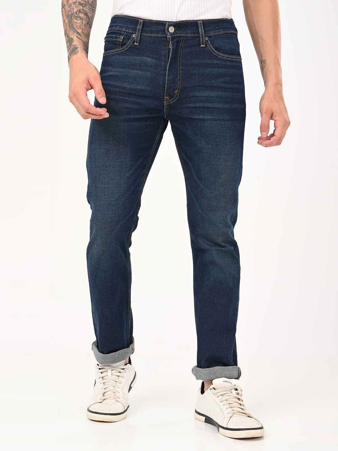 Men's 513 Dark Blue Slim Straight Fit Mid Rise Jeans