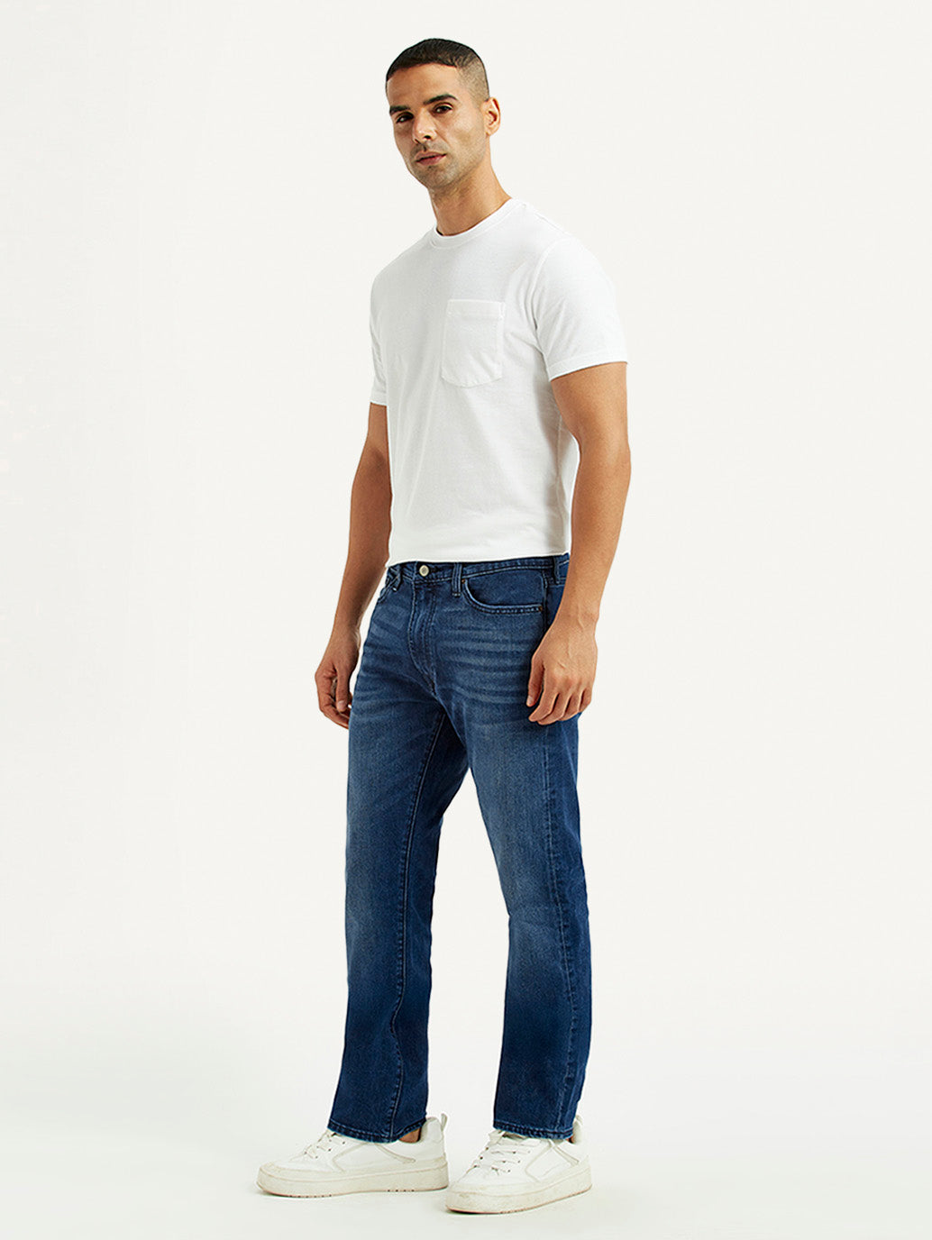 Men's 513 Blue Slim Straight Fit Mid Rise Jeans - Side View