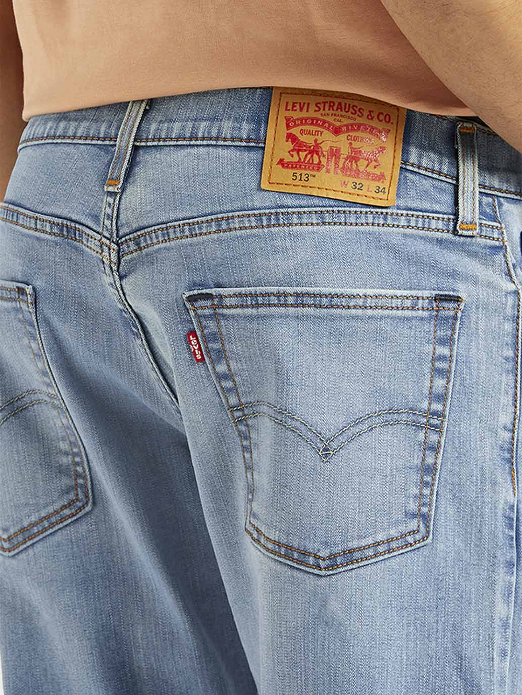Men's 513 Light Blue Slim Straight Fit Mid Rise Jeans - Detail View