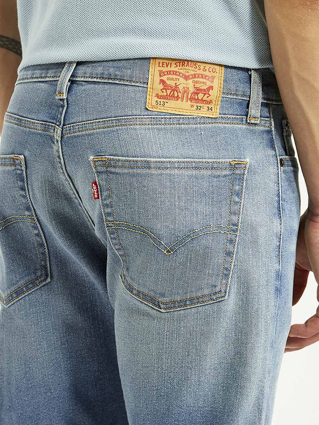 Men's 513 Light Blue Slim Straight Fit Mid Rise Jeans - Detail View