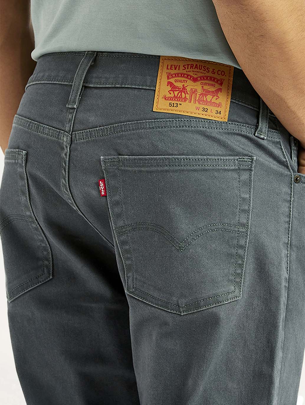Men's 513 Grey Slim Straight Fit Mid Rise Jeans - Detail View