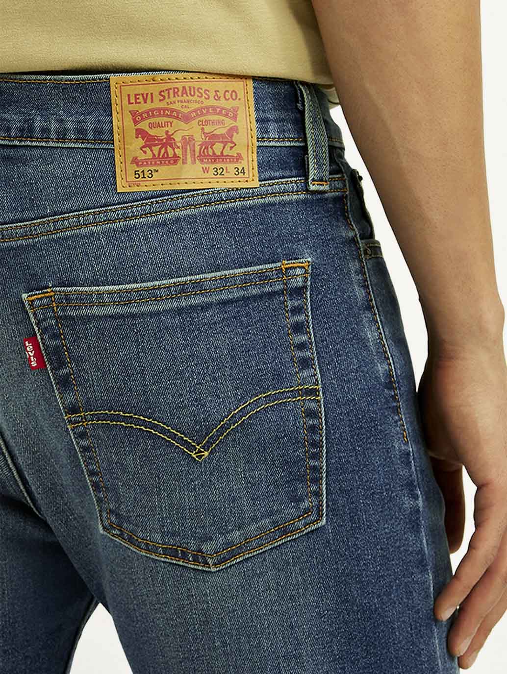 Men's 513 Dark Blue Slim Straight Fit Mid Rise Jeans - Detail View