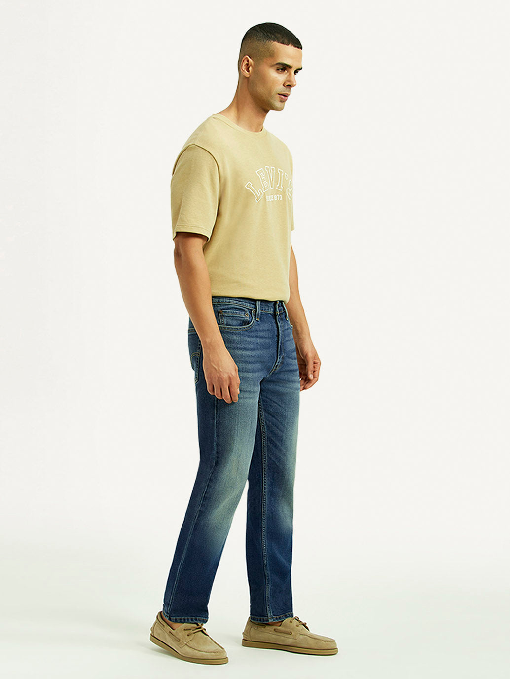 Men's 513 Dark Blue Slim Straight Fit Mid Rise Jeans - Side View
