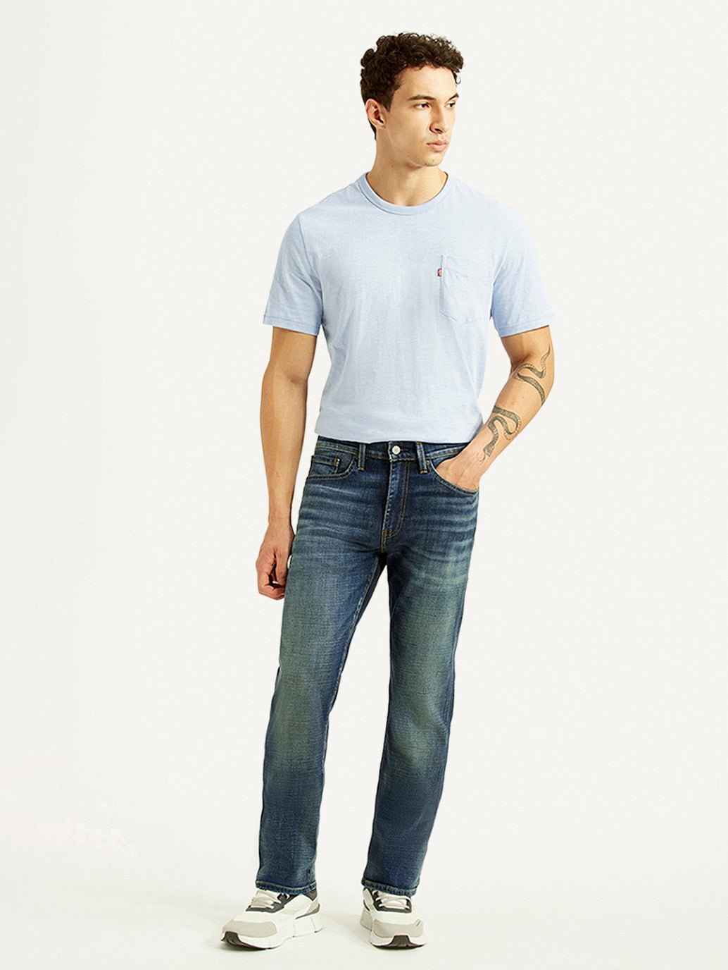 Men's 513 Blue Slim Straight Fit Mid Rise Selvedge Jeans - Front View