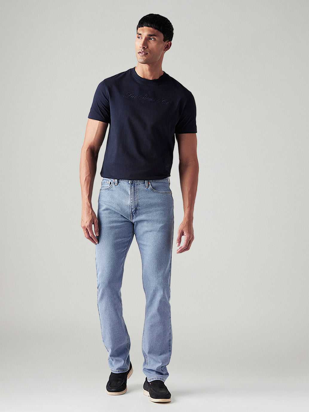 Men's 513 Light Blue Slim Straight Fit Mid Rise Jeans - Front View