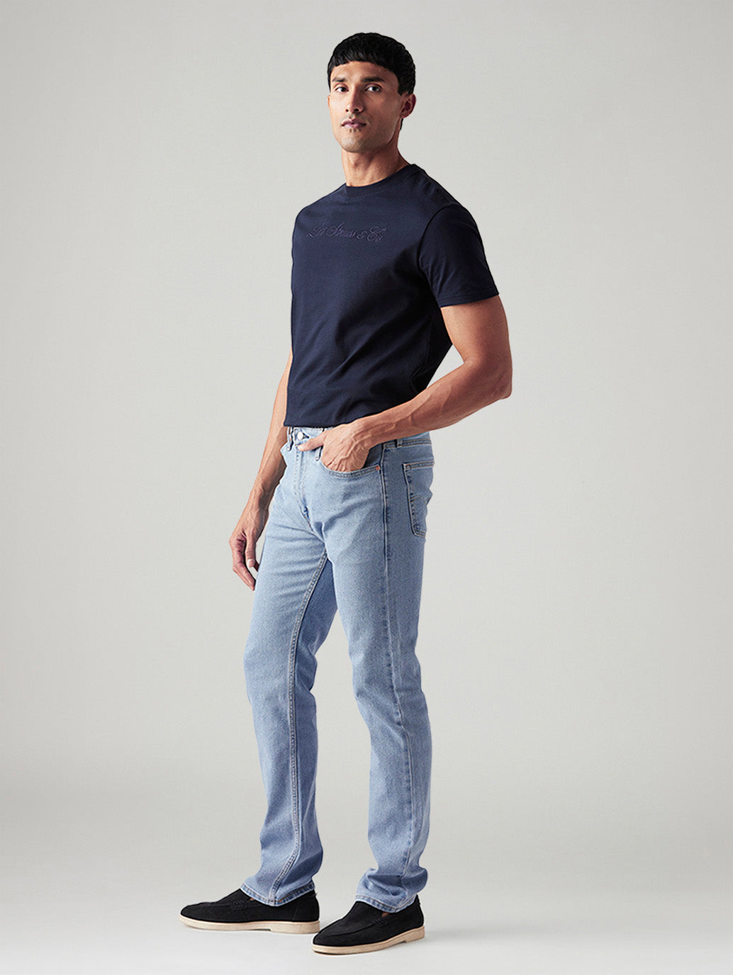 Men's 513 Light Blue Slim Straight Fit Mid Rise Jeans - Side View