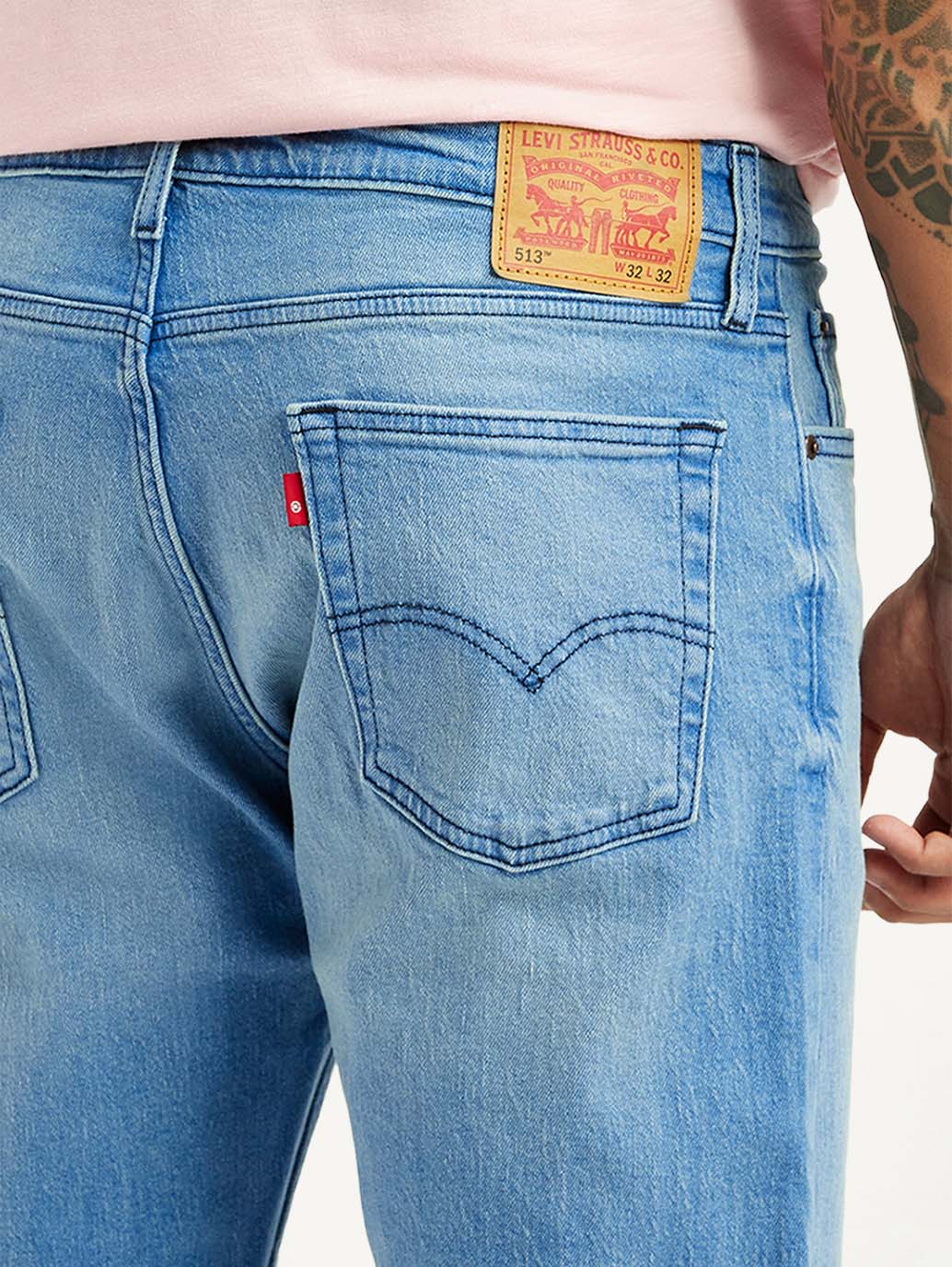 Men's 513 Light Blue Slim Straight Fit Mid Rise Jeans - Detail View