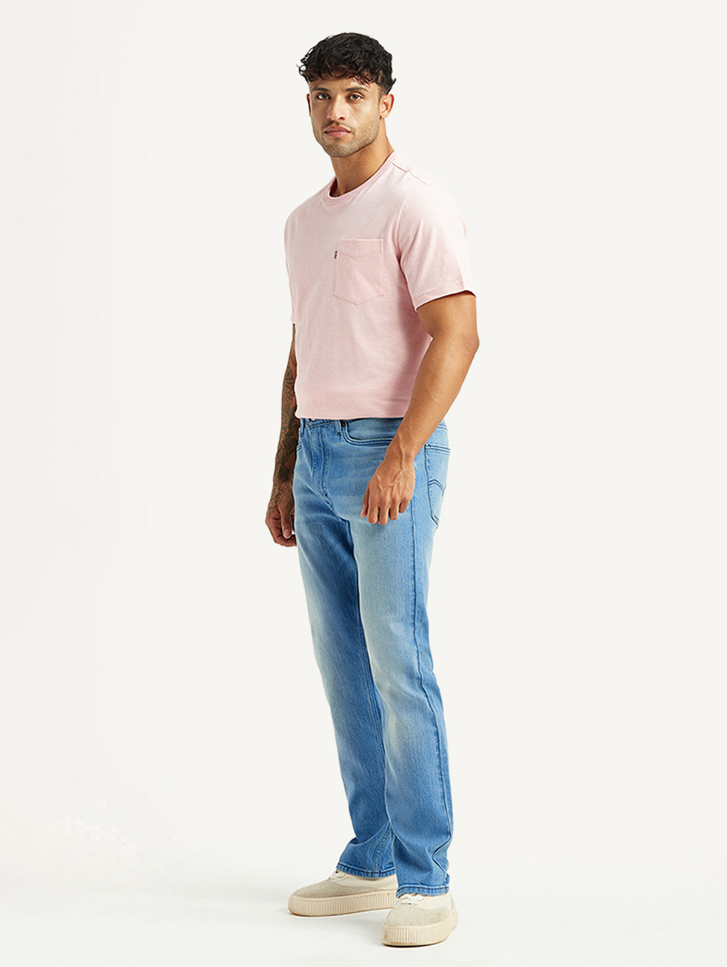 Men's 513 Light Blue Slim Straight Fit Mid Rise Jeans - Side View