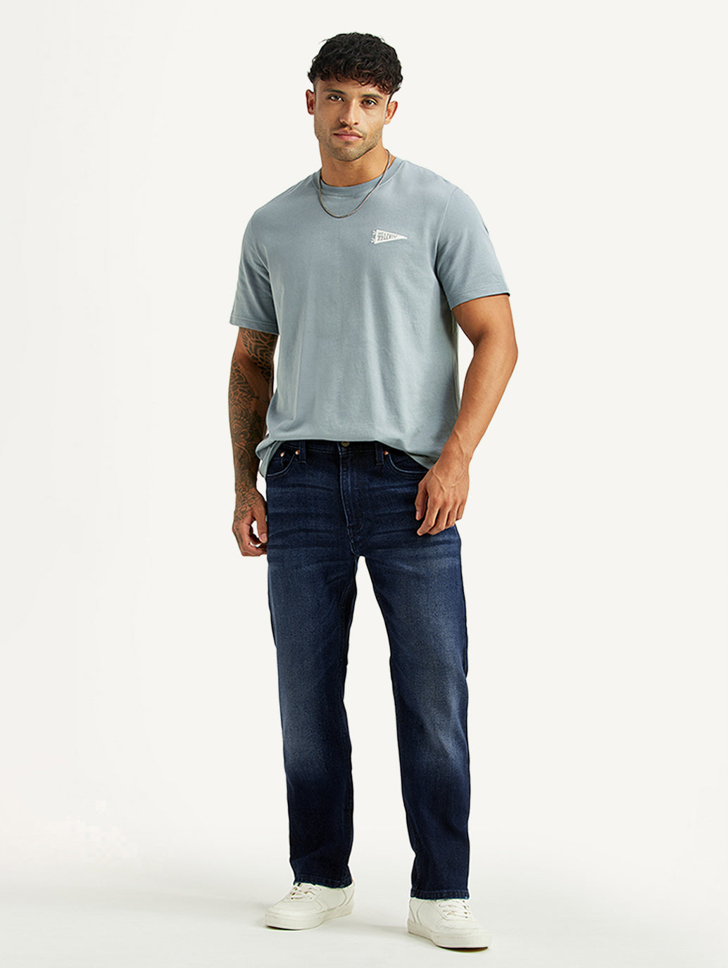 Men's 513 Dark Blue Slim Straight Fit Mid Rise Jeans - Styleshot View
